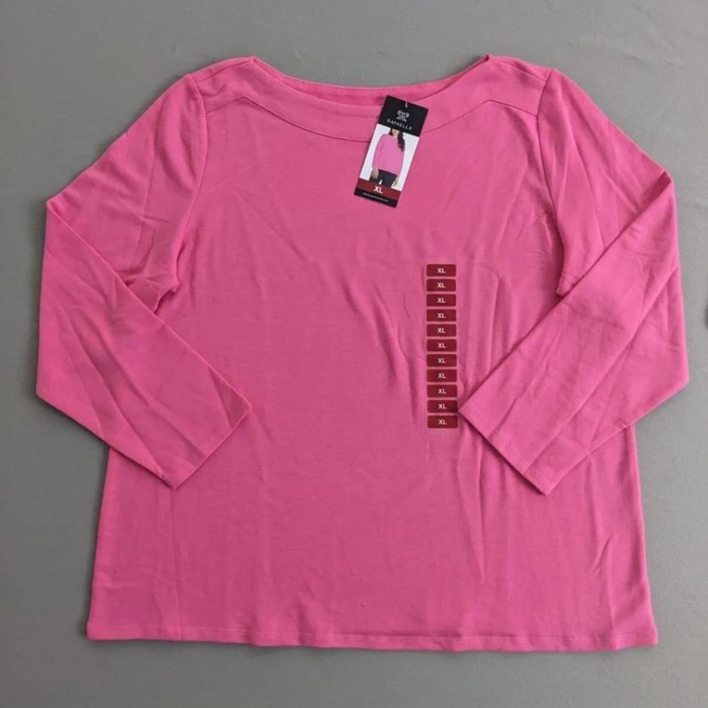 3 Rafaella Women Boatneck Tops Size XL Knit Long Sleeve Pink Navy White Lot NEW - Picture 4 of 15
